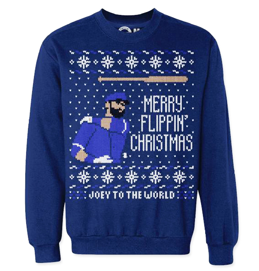Joey Jose Bautista Licensed Screen Printed Ugly Christmas Bat Flip Sweaters